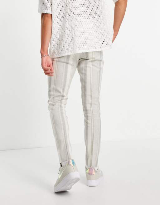 ASOS DESIGN - Gestreepte skinny pantalon van katoen en linnen, 2 van 4