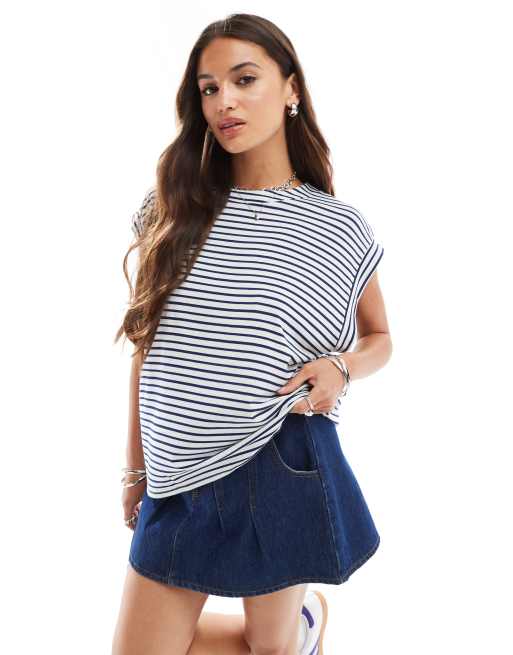 ASOS DESIGN - Gestreepte tanktop met verlaagde armsgaten in marineblauw en wit