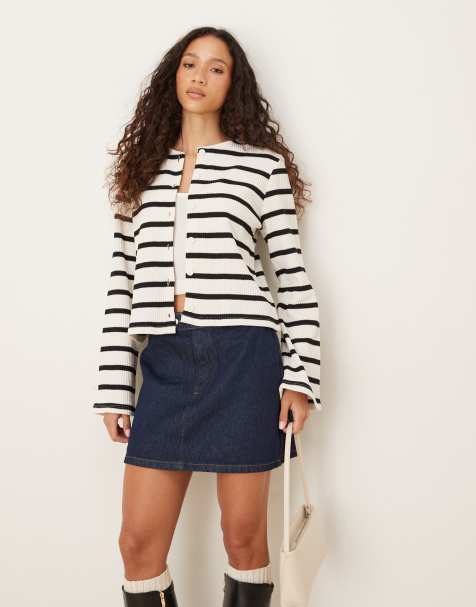 ASOS DESIGN - Gestreepte top met knopen en lange mouwen in ecru, deel van co-ord set - view 1