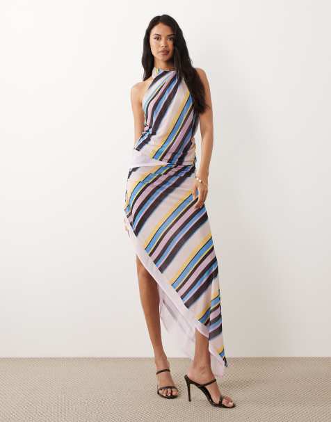 ASOS DESIGN - Gestreepte top van chiffon met stretch en gestrikte hals, deel van co-ord set - view 1