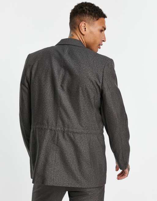 ASOS DESIGN – Gestreifte Anzugjacke in Grau mit markanten Schultern und elastischem Bund, 3 von 4