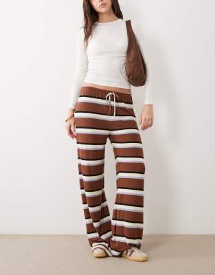 Gestreifte Hose aus Strick-Jersey in Schokobraun und Hellblau mit weitem Bein, Kombiteil-Mehrfarbig Mehrfarbig XS