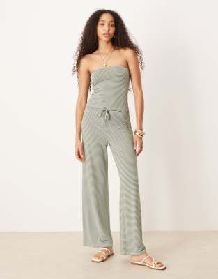 ASOS DESIGN - Gestreifte Hose in Grün mit weitem Bein, Kombiteil