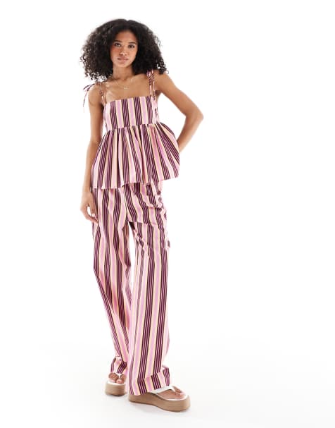 ASOS DESIGN – Gestreifte Hose mit Tunnelzug und geradem Bein, Kombiteil - view 1