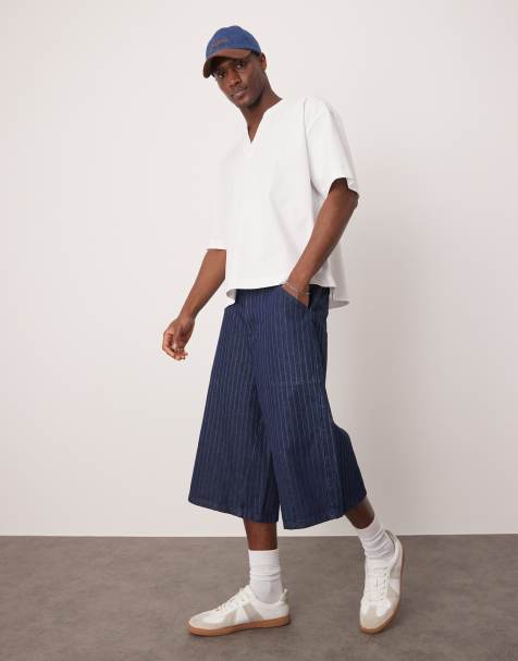 ASOS DESIGN – Gestreifte Jeans-Jorts in indigoblauer Rinse-Waschung - view 1