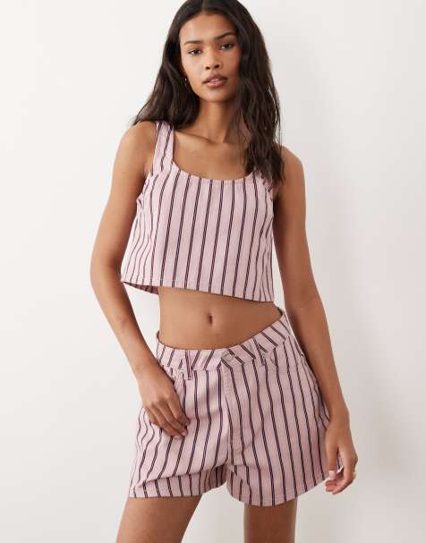 ASOS DESIGN – Gestreifte Jeans-Shorts mit längerem A-Linien-Schnitt, Kombiteil - view 1