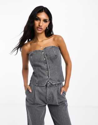 ASOS DESIGN - Gestreifte Jeansweste, Kombiteil-Grau