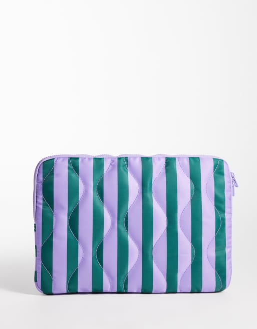 ASOS DESIGN – Gestreifte Laptop-Hülle in Grün und Lila mit Rundum-Reißverschluss, 3 von 4