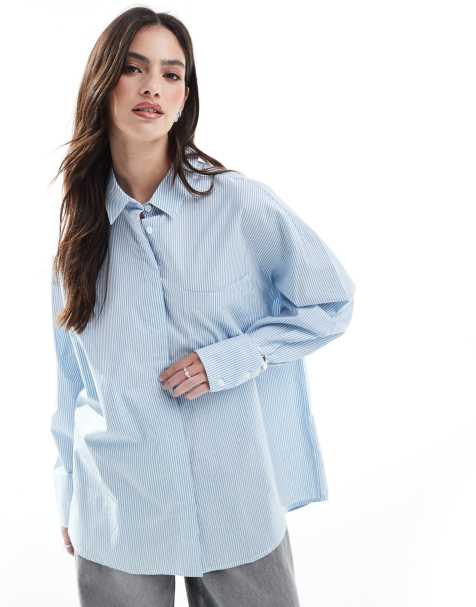 ASOS DESIGN – Gestreifte Oversize-Hemdbluse in Blau und Weiß - view 1