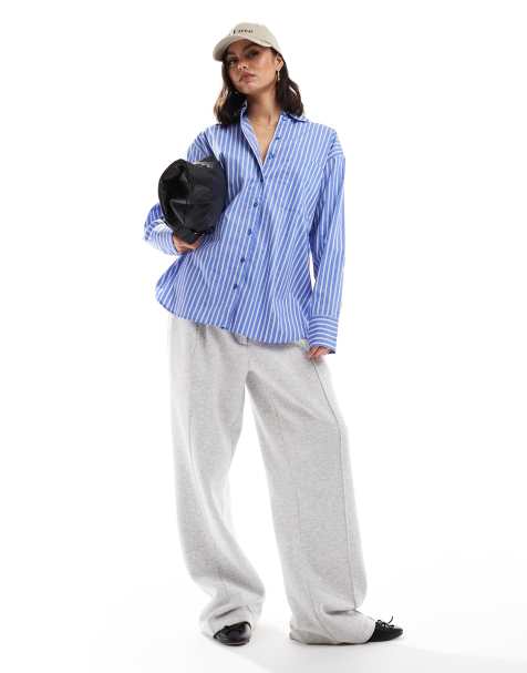 ASOS DESIGN – Gestreifte Oversize-Hemdbluse in Blau und Weiß - view 1