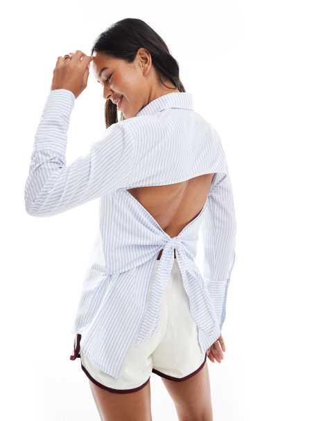 ASOS DESIGN – Gestreifte Oversize-Hemdbluse mit geschnürter Rückseite - view 1