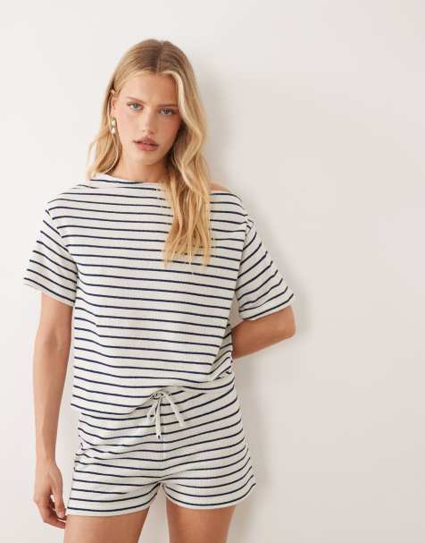 ASOS DESIGN – Gestreifte Shorts aus Jersey in Schwarz-Weiß, Kombiteil - view 1