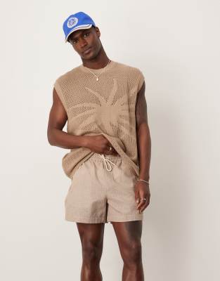 Gestreifte Shorts in Beige und Weiß-Bunt Bunt XL