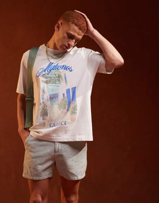 ASOS DESIGN – Gestreifte Shorts in strukturiertem Grün und Weiß