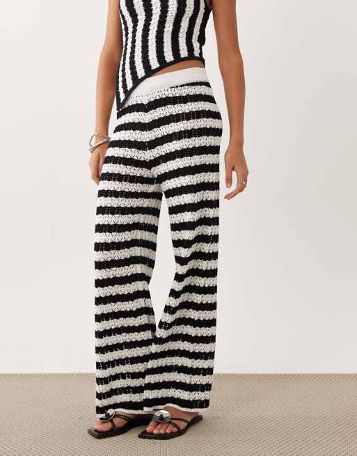 ASOS DESIGN – Gestreifte, strukturierte Hose in Schwarz-Weiß mit weitem Bein, Kombiteil, 2 von 5
