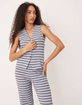 ASOS DESIGN - Gestreifte Weste in Braun und Blau, Kombiteil-Bunt