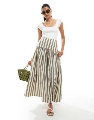 ASOS DESIGN - Gestreifter Maxirock in naturfarbener Leinenoptik mit tiefer Taille-Bunt