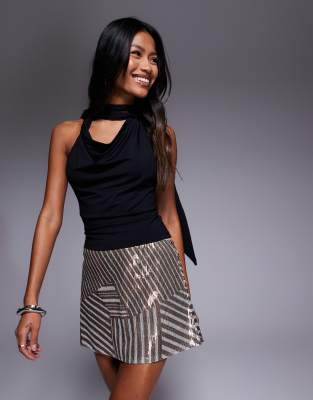 ASOS DESIGN - Gestreifter Mini-Skort mit Paillettenbesatz-Bunt