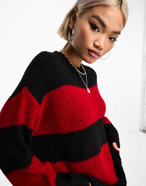 Striped Sweater Rot Schwarz Gestreifter Pullover Damen ASOS DESIGN