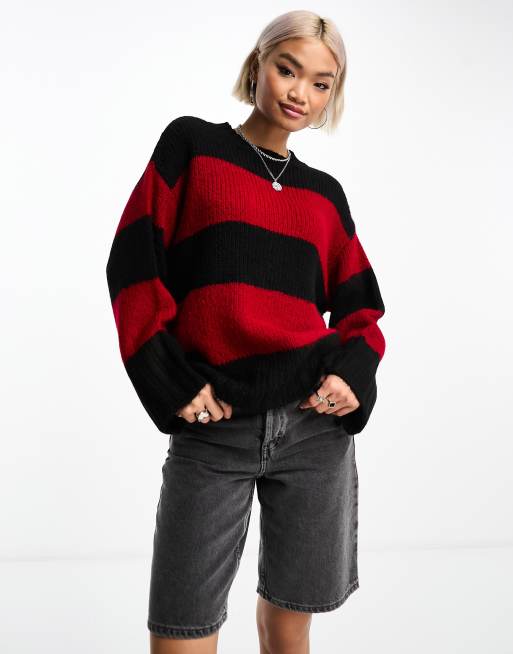 ASOS DESIGN – Gestreifter Oversize-Pullover in Rot und Schwarz ASOS