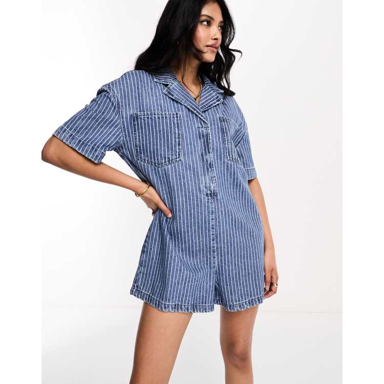 ASOS DESIGN Gestreifter Playsuit aus Denim ASOS