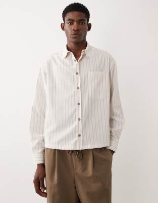 Gestreiftes Boxy-Fit-Hemd in Beige mit Oversize-Dad-Schnitt-Neutral Neutral L