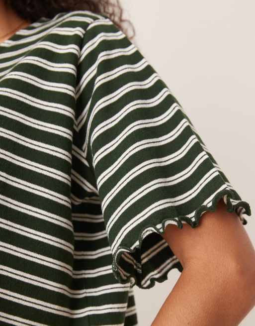 ASOS DESIGN – Gestreiftes Cropped-T-Shirt in strukturiertem Grün und Weiß mit Kräuselsaum, 2 von 4