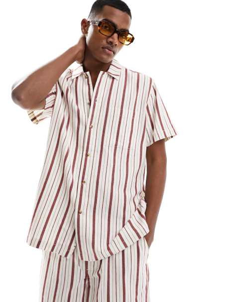 ASOS DESIGN – Gestreiftes Hemd in Rot mit lockerem Schnitt, Kombiteil - view 1