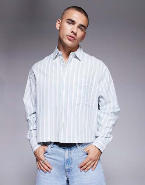 ASOS DESIGN – Gestreiftes, kastiges Oversize-Hemd in Weiß und Blau - view 1