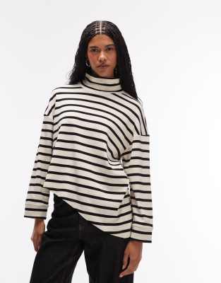 ASOS DESIGN - Gestreiftes, langärmliges Oberteil mit asymmetrischem Saum und Stehkragen, Kombiteil-Bunt