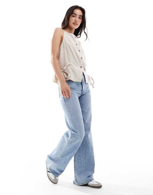 ASOS DESIGN – Gestreiftes Leinen-Camisole mit Knopfleiste vorne und Seitenschnürung, 4 von 4