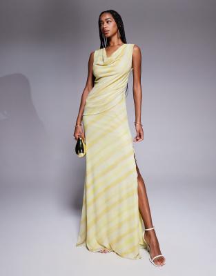 ASOS DESIGN - Gestreiftes Maxikleid aus Netzstoff mit verdrehten Trägern und tiefem Wasserfallausschnitt-Bunt