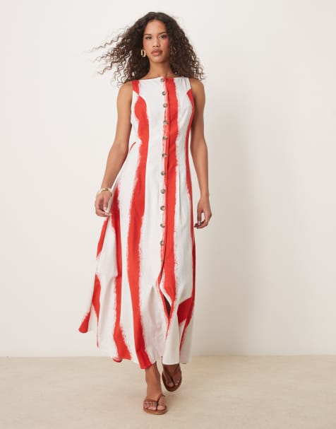 ASOS DESIGN – Gestreiftes Maxikleid im Westenstil mit Knopfleiste und U-Boot-Ausschnitt - view 1