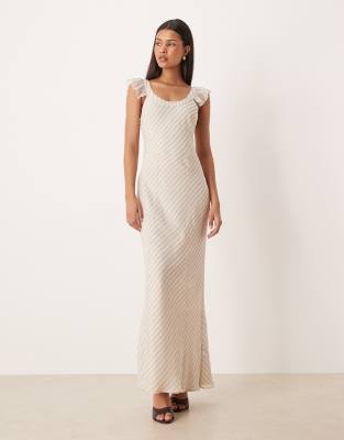 ASOS DESIGN - Gestreiftes Maxikleid in Cremeweiß und Blau mit U-Ausschnitt und gebundener Rückseite-Bunt