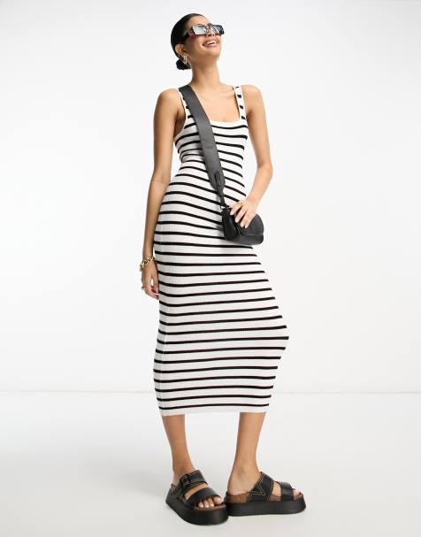 ASOS DESIGN – Gestreiftes Midi-Strickkleid mit eckigem Ausschnitt - view 1