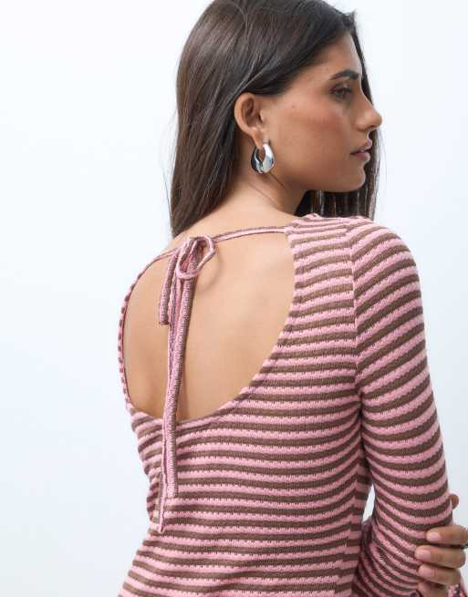 ASOS DESIGN – Gestreiftes Minikleid in Häkeloptik mit langen Flügelärmeln, 2 von 4