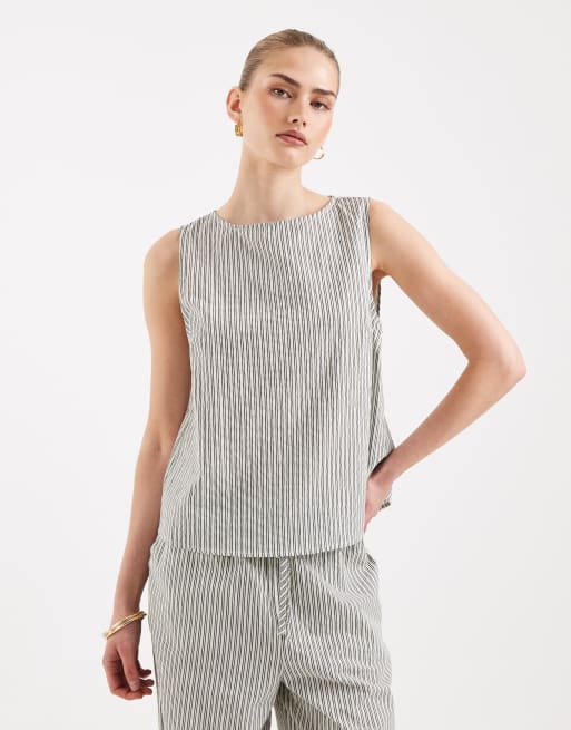 ASOS DESIGN – Kastiges Oberteil in gestreiftem Cremeweiß, Kombiteil, 3 von 3