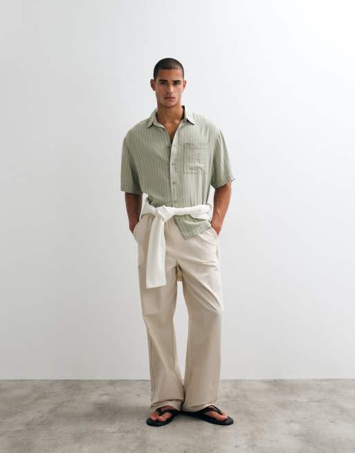 ASOS DESIGN – Gestreiftes Oversize-Hemd aus Leinenmix in Salbeigrün, 5 von 5