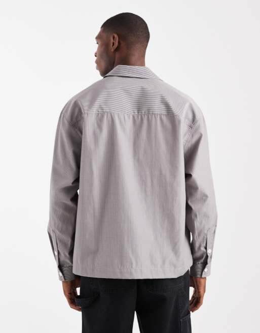 ASOS DESIGN – Gestreiftes Oversize-Hemd in Beige mit Reverskragen und Stickerei, 3 von 5