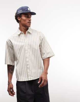 Gestreiftes Oversize-Hemd in Beige-Neutral Neutral XL