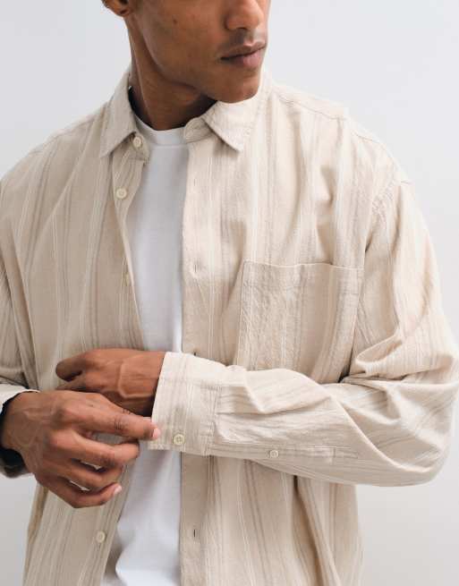 ASOS DESIGN – Gestreiftes Oversize-Hemd in beiger Leinenoptik, 2 von 5