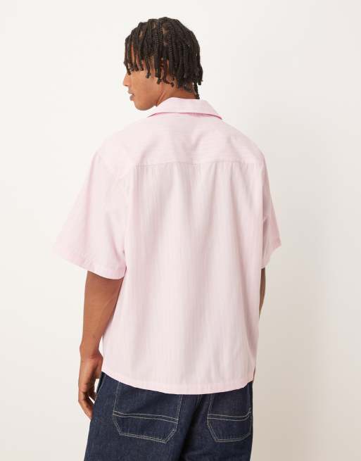 ASOS DESIGN – Gestreiftes Oversize-Hemd in Rosa und Weiß mit Reverskragen und Stickerei, 3 von 5