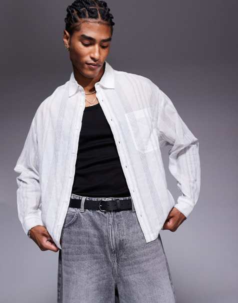 ASOS DESIGN – Gestreiftes Oversize-Hemd in Weiß - view 1