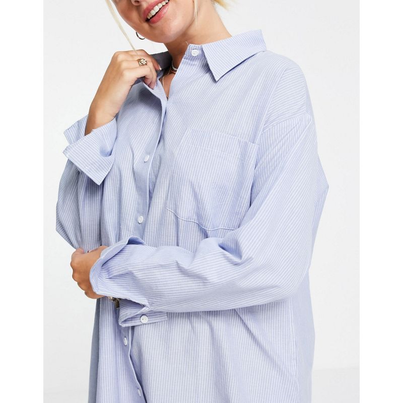 DESIGN – Gestreiftes Oversize-Nachthemd aus Baumwolle in Blau und Weiß