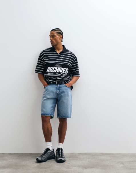 ASOS DESIGN – Gestreiftes Oversize-Polohemd in Schwarz und Weiß - view 1