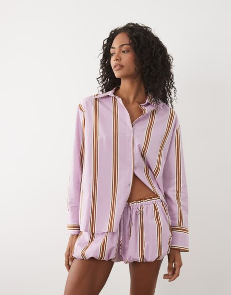 ASOS DESIGN – Gestreiftes Oversize-Set in Violett - view 1