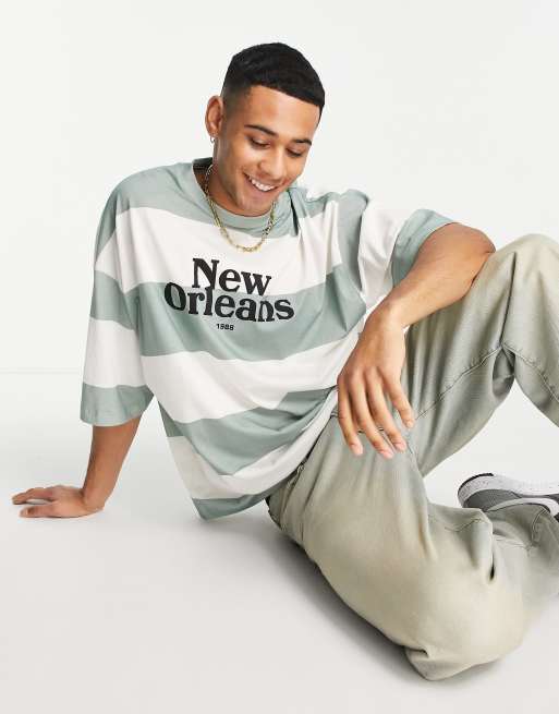 ASOS DESIGN – Gestreiftes Oversize-T-Shirt in Blau mit „New Orleans“-Cityprint, 2 von 4