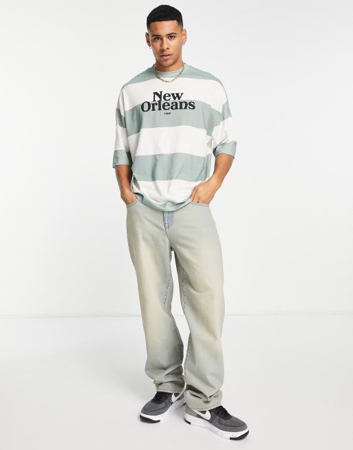 ASOS DESIGN – Gestreiftes Oversize-T-Shirt in Blau mit „New Orleans“-Cityprint, 3 von 4