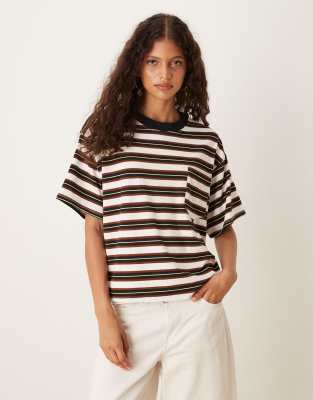 ASOS DESIGn - Gestreiftes Oversize-T-Shirt mit Brusttasche-Bunt