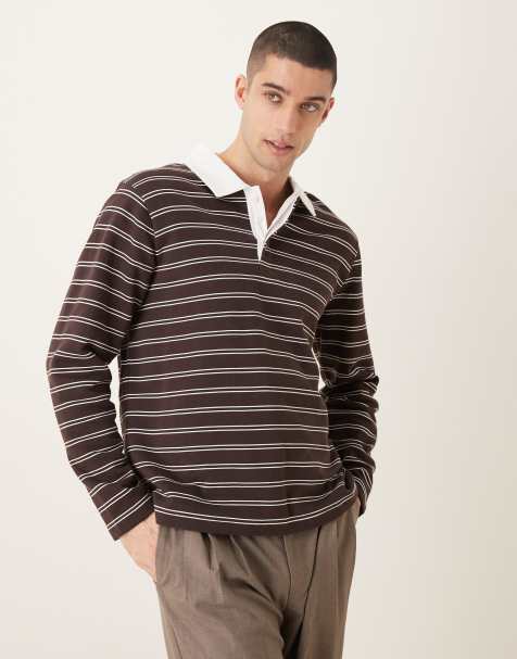 ASOS DESIGN – Gestreiftes Polohemd in Braun - view 1